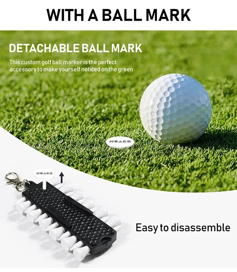 Golf Tees Rack with 12pcs Tees Green Fork and Pencil Portable Golf Accessory Storage Device