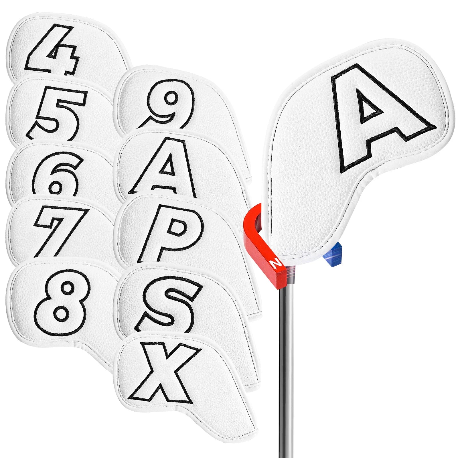 Golf Iron Covers Set Strong Magnetic Closure Value 10 Pack, Double Side Number Synthetic Leather Deluxe Club Headcover