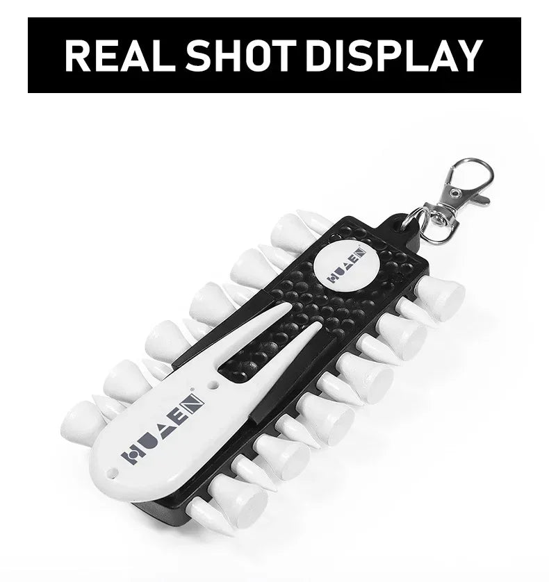Golf Tees Rack with 12pcs Tees Green Fork and Pencil Portable Golf Accessory Storage Device
