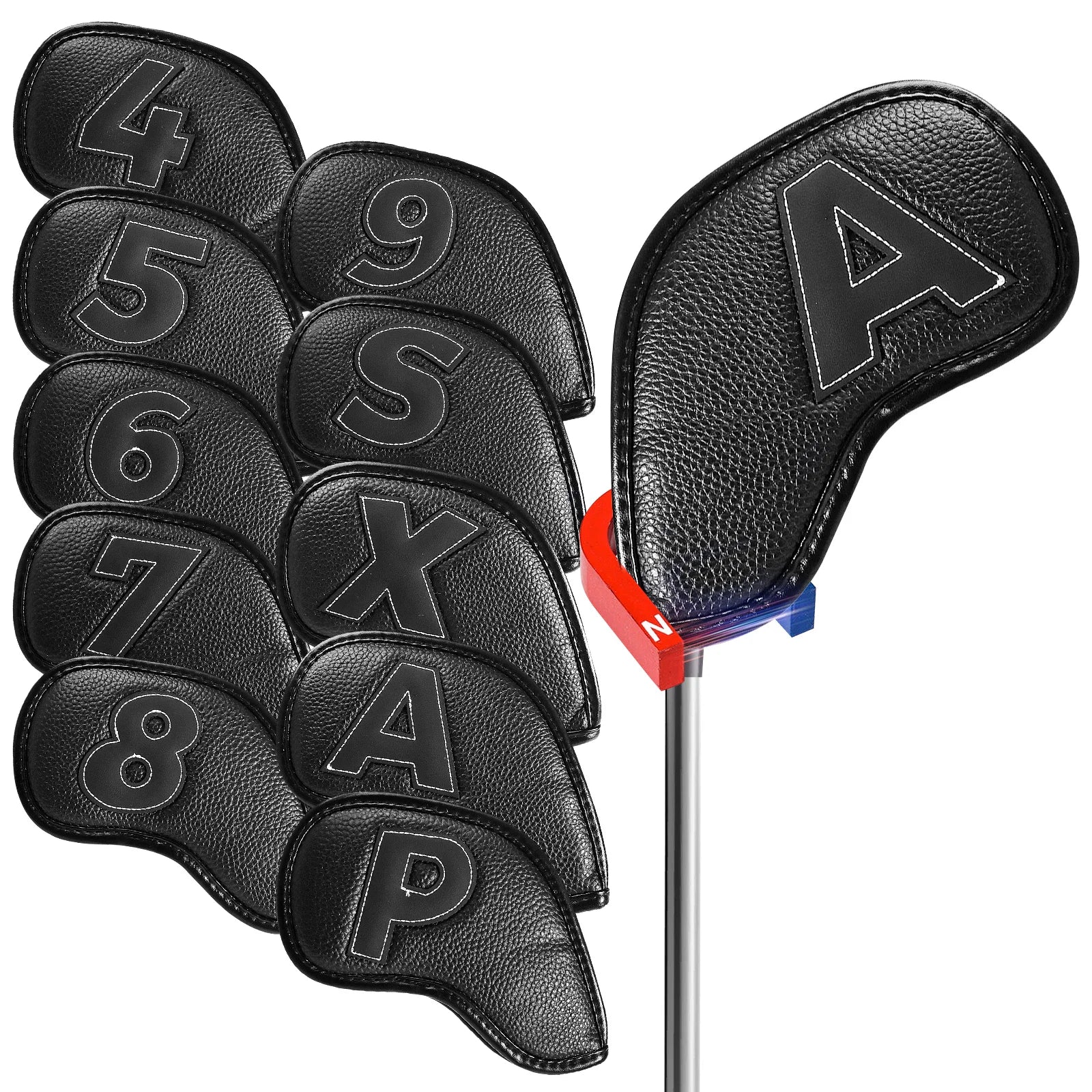 Golf Iron Covers Set Strong Magnetic Closure Value 10 Pack, Double Side Number Synthetic Leather Deluxe Club Headcover