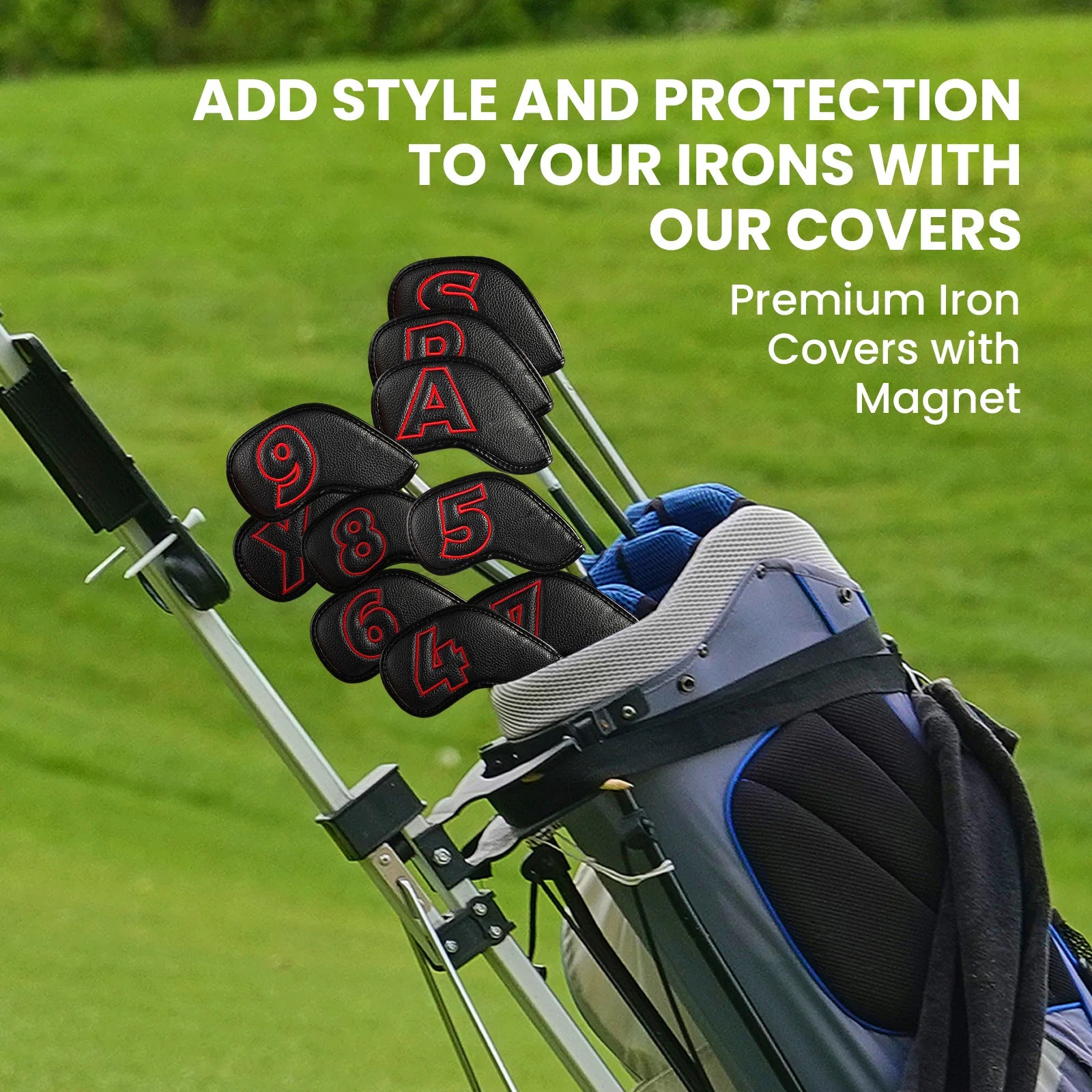 Golf Iron Covers Set Strong Magnetic Closure Value 10 Pack, Double Side Number Synthetic Leather Deluxe Club Headcover