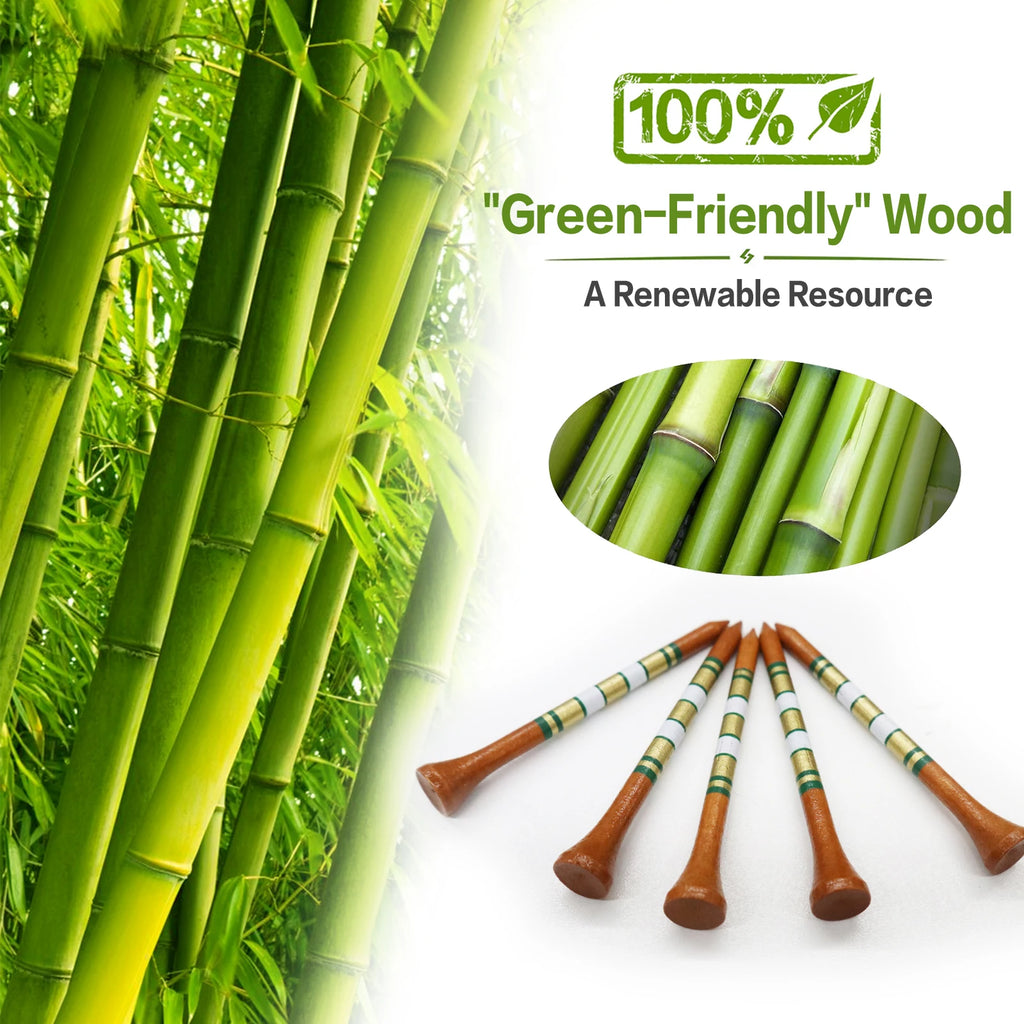 50 Pcs Bamboo Golf Tees - 3 1/4 & 2 3/4 Inch Durable Wooden Tees for Driving Range & Practice Mats