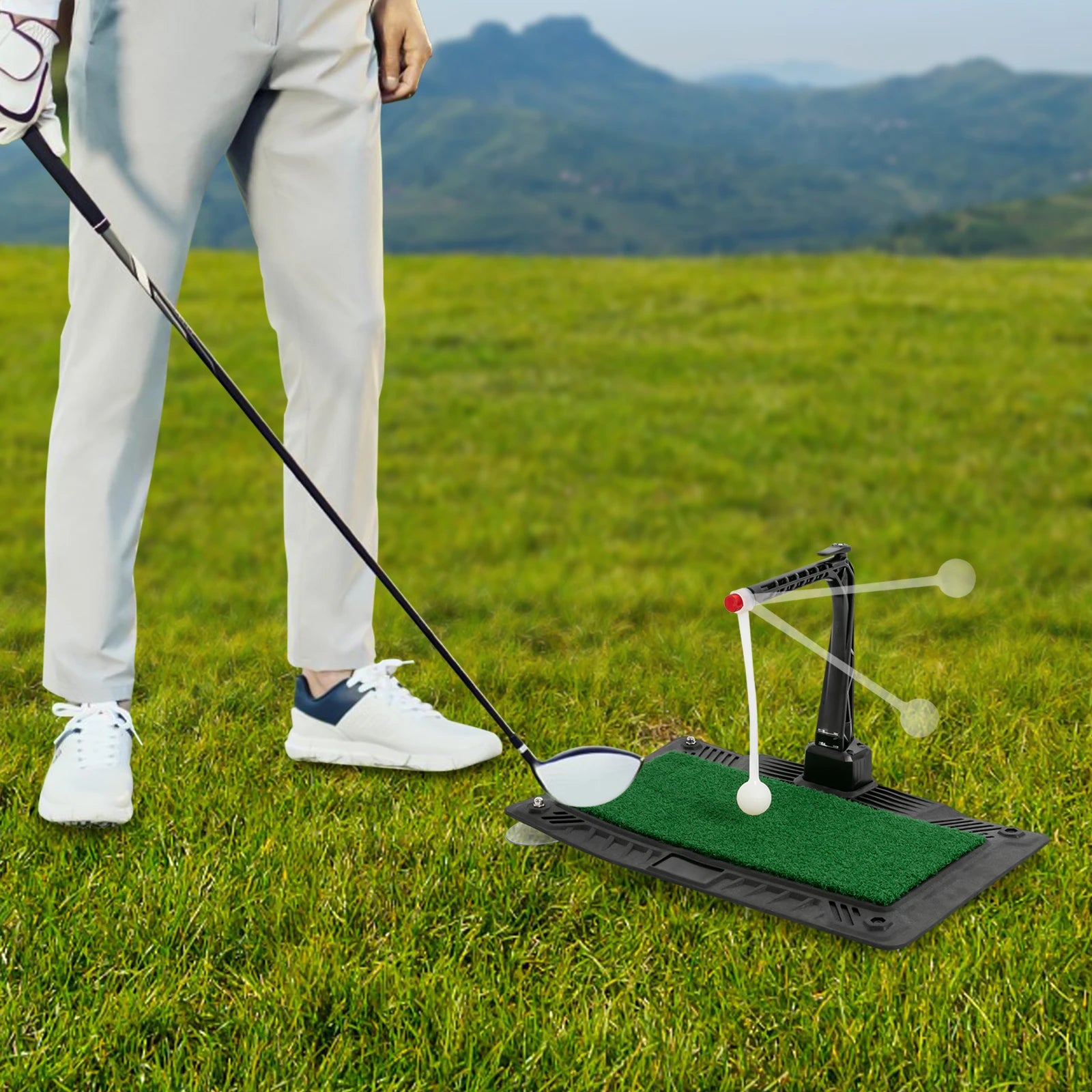 Golf Practice Swing Trainer Adjustable Height, 360° Automatic Ball Return Training Aid With Grass Mat, Portable Swing Corrector for Indoor & Outdoor