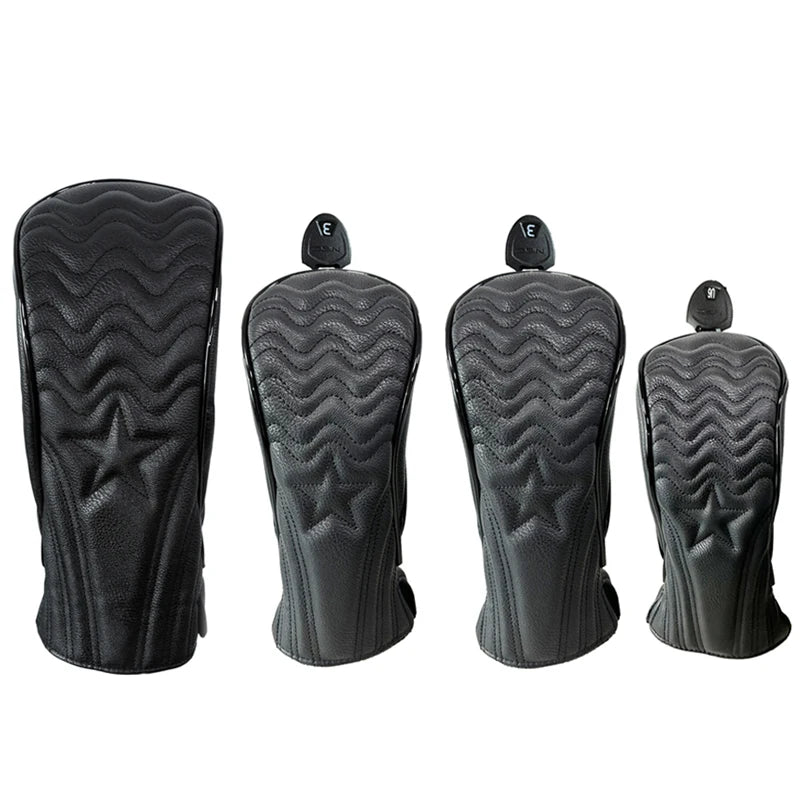 Golf Headcover Golf Wood Cover Leather Golf Club Covers For Driver Fairway Hybrid Waterproof Protector Set Golf Accessories