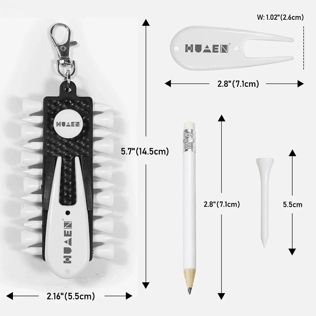 Golf Tees Rack with 12pcs Tees Green Fork and Pencil Portable Golf Accessory Storage Device