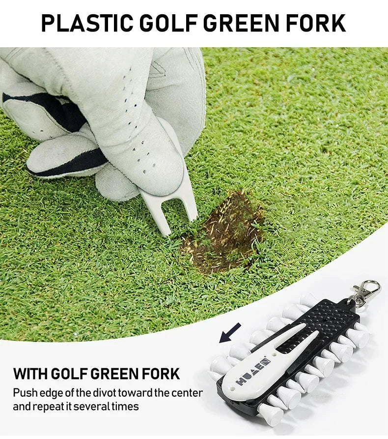 Golf Tees Rack with 12pcs Tees Green Fork and Pencil Portable Golf Accessory Storage Device