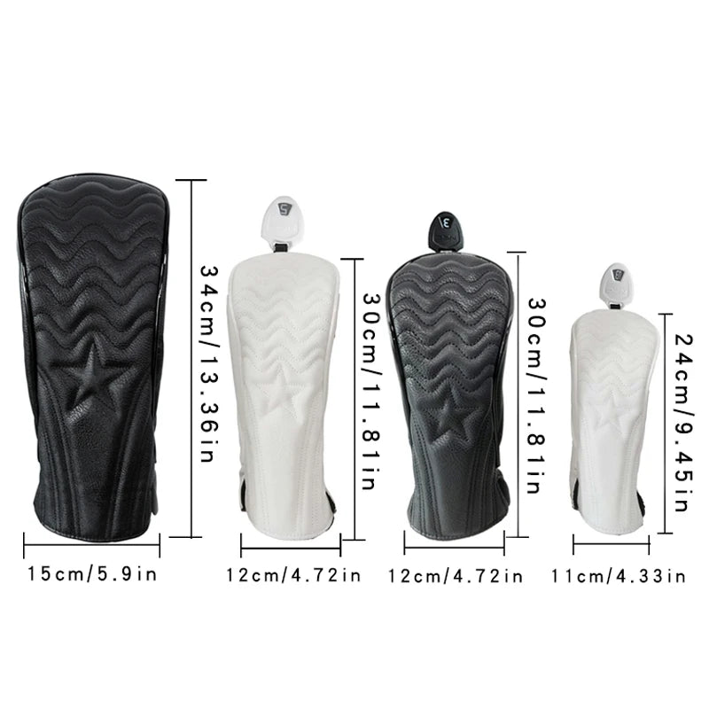 Golf Headcover Golf Wood Cover Leather Golf Club Covers For Driver Fairway Hybrid Waterproof Protector Set Golf Accessories