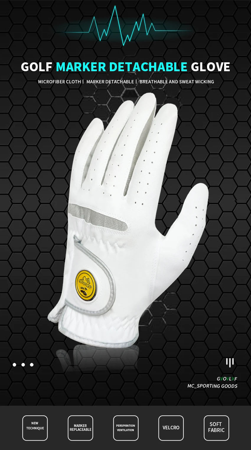 1 Piece Men Golf Glove Micro Soft Fabric Breathable Comfortable Fitting With Magnetic Marker Replaceable For Golfers