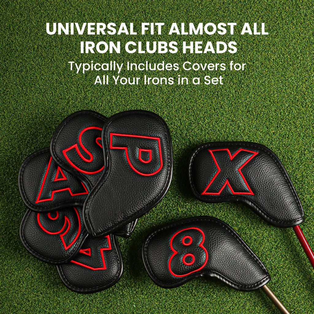 Golf Iron Covers Set Strong Magnetic Closure Value 10 Pack, Double Side Number Synthetic Leather Deluxe Club Headcover