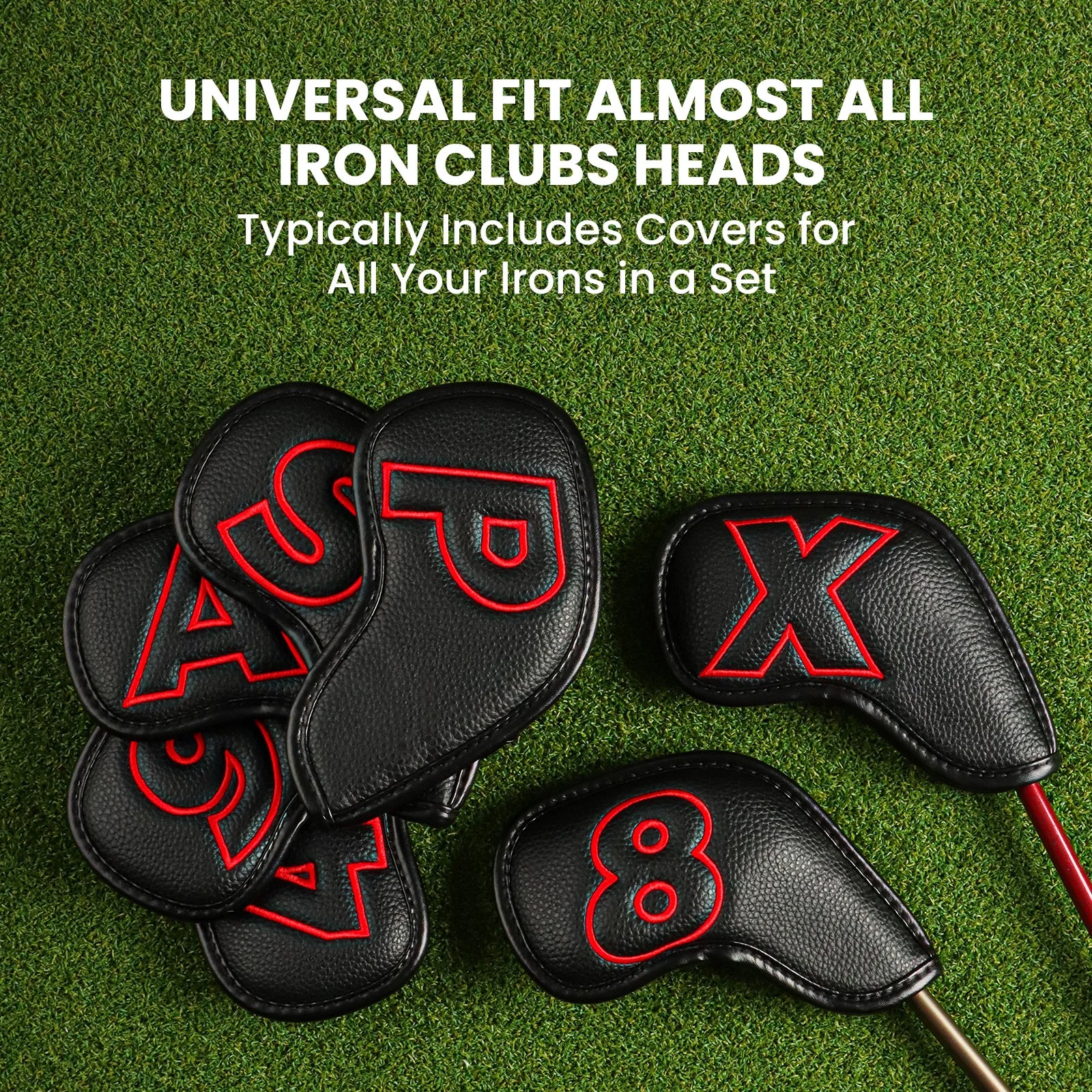 Golf Iron Covers Set Strong Magnetic Closure Value 10 Pack, Double Side Number Synthetic Leather Deluxe Club Headcover