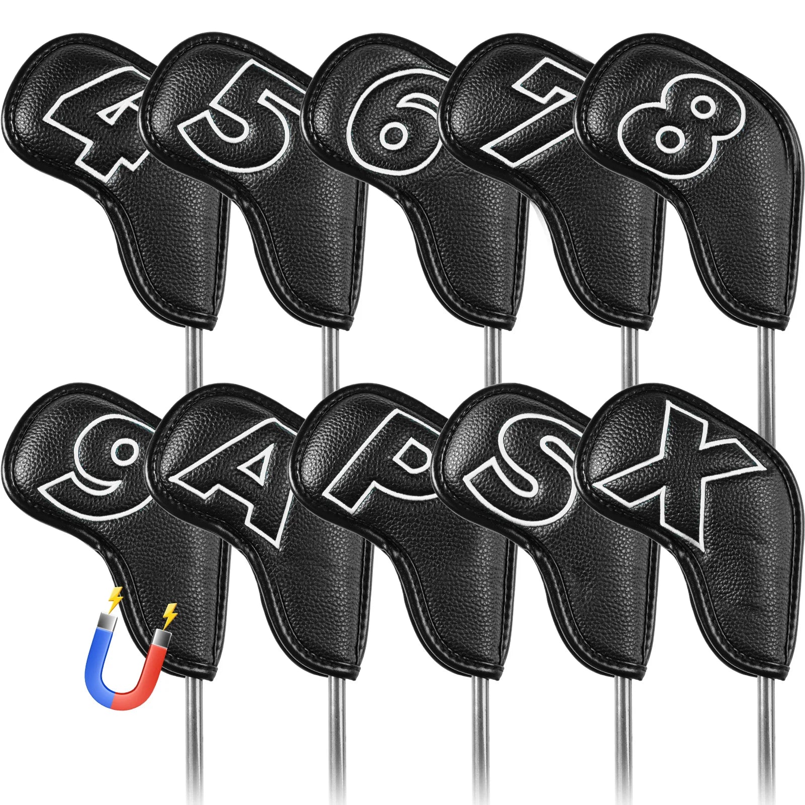Golf Iron Covers Set Strong Magnetic Closure Value 10 Pack, Double Side Number Synthetic Leather Deluxe Club Headcover