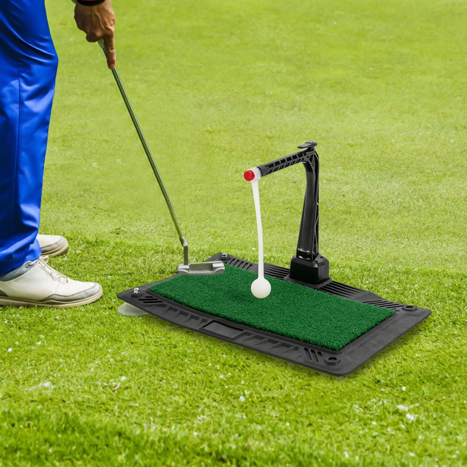 Golf Practice Swing Trainer Adjustable Height, 360° Automatic Ball Return Training Aid With Grass Mat, Portable Swing Corrector for Indoor & Outdoor