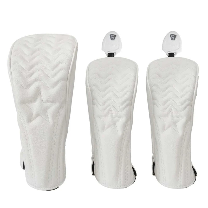 Golf Headcover Golf Wood Cover Leather Golf Club Covers For Driver Fairway Hybrid Waterproof Protector Set Golf Accessories