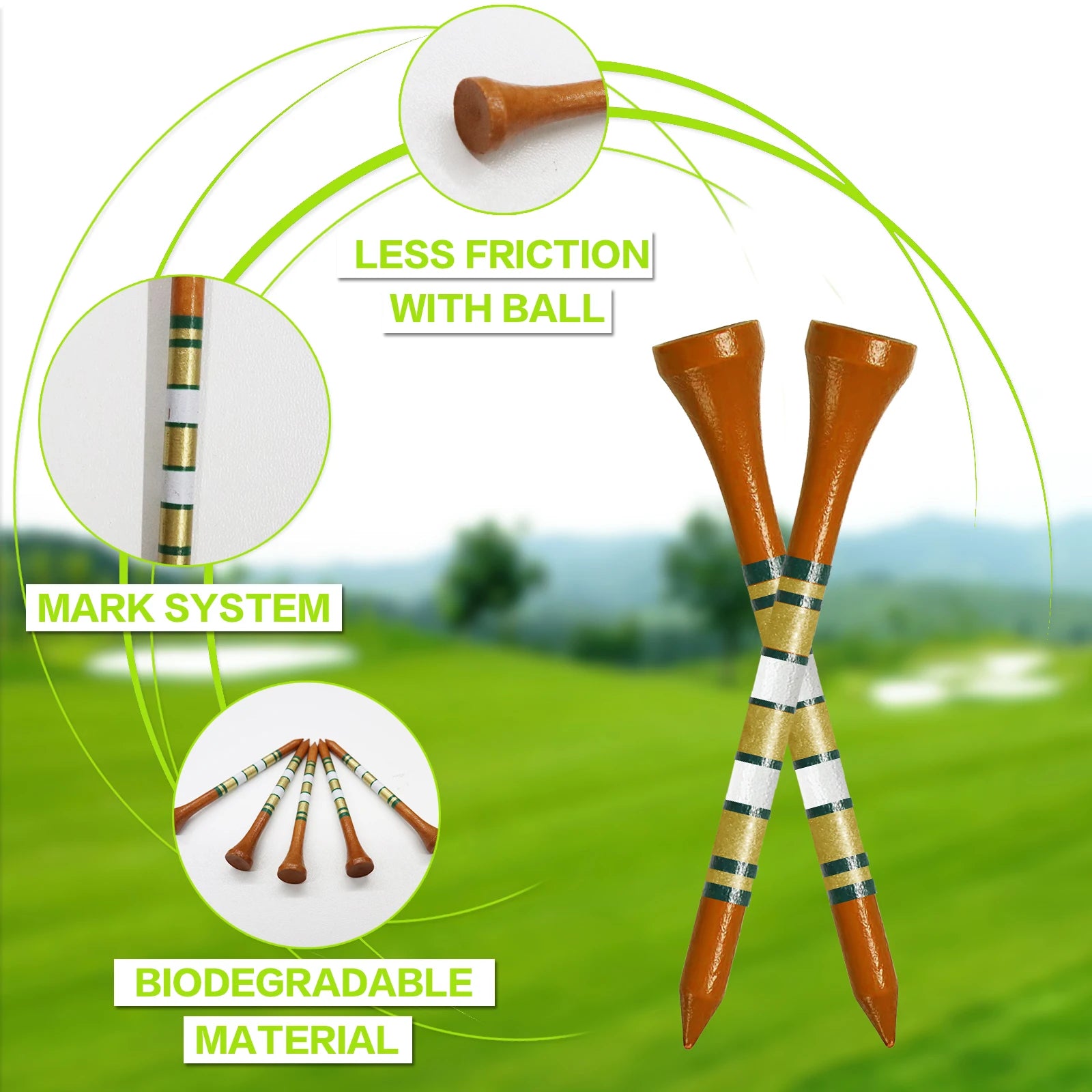50 Pcs Bamboo Golf Tees - 3 1/4 & 2 3/4 Inch Durable Wooden Tees for Driving Range & Practice Mats