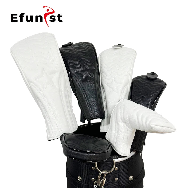 Golf Headcover Golf Wood Cover Leather Golf Club Covers For Driver Fairway Hybrid Waterproof Protector Set Golf Accessories