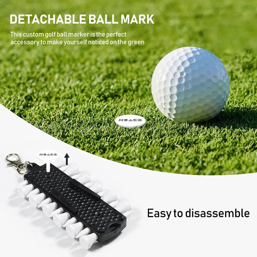 Golf Tees Rack with 12pcs Tees Green Fork and Pencil Portable Golf Accessory Storage Device