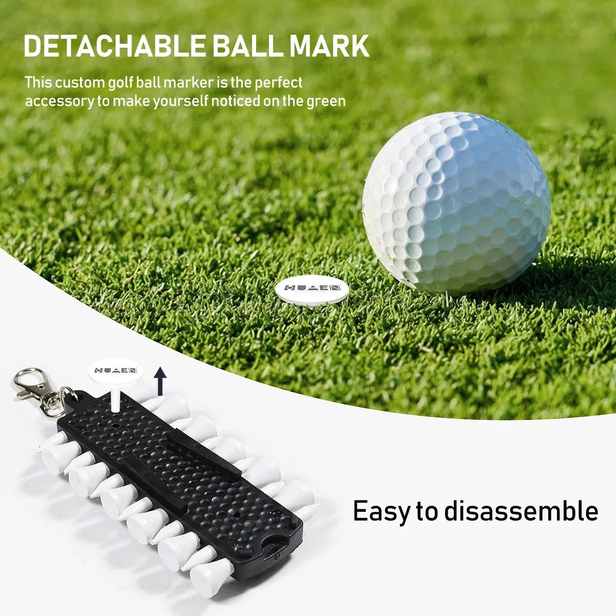 Golf Tees Rack with 12pcs Tees Green Fork and Pencil Portable Golf Accessory Storage Device